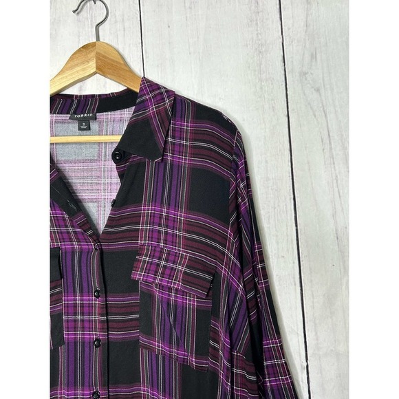 Torrid Purple Plaid Mini Challis Button Front Shirt Dress 2X - Picture 3 of 8